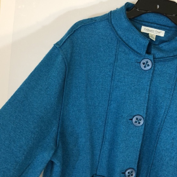 COLDWATER CREEK Teal Boiled Wool Blend Button Front Coat Jacket Size XL - Picture 8 of 16